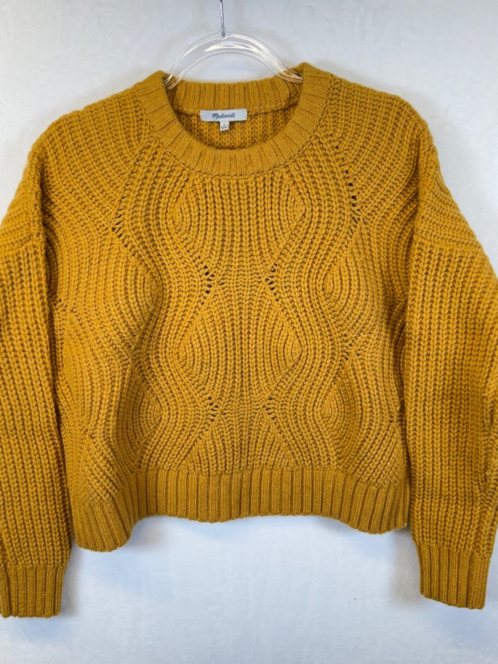 Madewell Chunky Cable Knit Crop Sweater Mustard Yellow Gold Crewneck Size S
